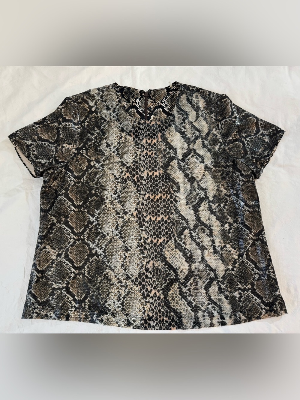 Elie Tahari Women Sequin Snakeskin Print Short Sleeve Top Size XL
